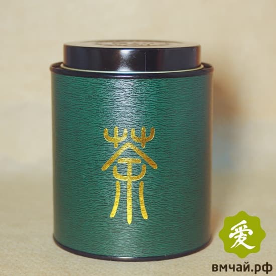 Банка картонная с иероглифом "Чай" 100 гр. Темно зеленая