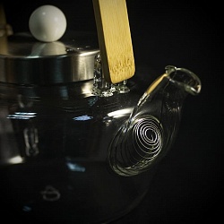 Чайник Стеклянный 1 литр, бамб. ручка, метал. крышка - 3