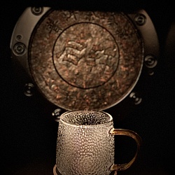 Стеклянная рельефная кружка с желтой ручкой 300 мл - 2