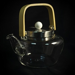 Чайник Стеклянный 1 литр, бамб. ручка, метал. крышка - 2